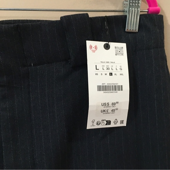 ZARA pants Striped Large Womens Trouser Navy Hi Waist ZW Collection 4042/259 New - Picture 14 of 16